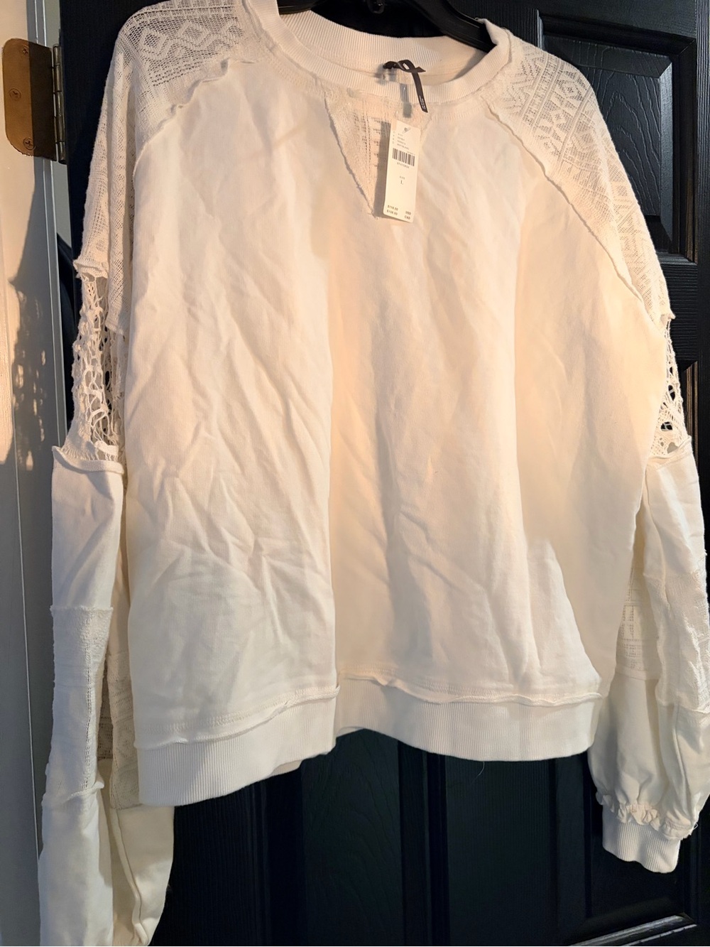 Anthropologie NWT Women’s Cream Crochet-Trim Pullover Sweatshirt